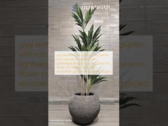 ग्रे टेक्सचर्ड गोल फाइबर क्ले प्लांटर, प्राकृतिक चट्टान जैसी पैटर्न के साथ, हल्का, टिकाऊ, कम रखरखाव वाला फूलदान, छुट्टी विला कार्यालय सजावट, उद्यान भूनिर्माण परियोजना