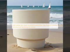हल्का बेज दो-परत संरचना गोल फाइबर मिट्टी का बाहरी पौधा वास्तुशिल्प भूनिर्माण डिजाइन