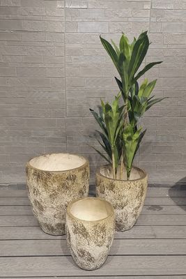 लंबा मिट्टी के रंग का गोल फाइबर क्ले हल्का टिकाऊ छत का बगीचा गमला