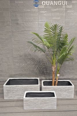 आधुनिक स्टाइलिश आयताकार फाइबर क्ले फ्लावर पॉट टिकाऊ इनडोर/आउटडोर प्लांटर बड़े हरियाली फर्श पर शॉपिंग मॉल के लिए लटका हुआ